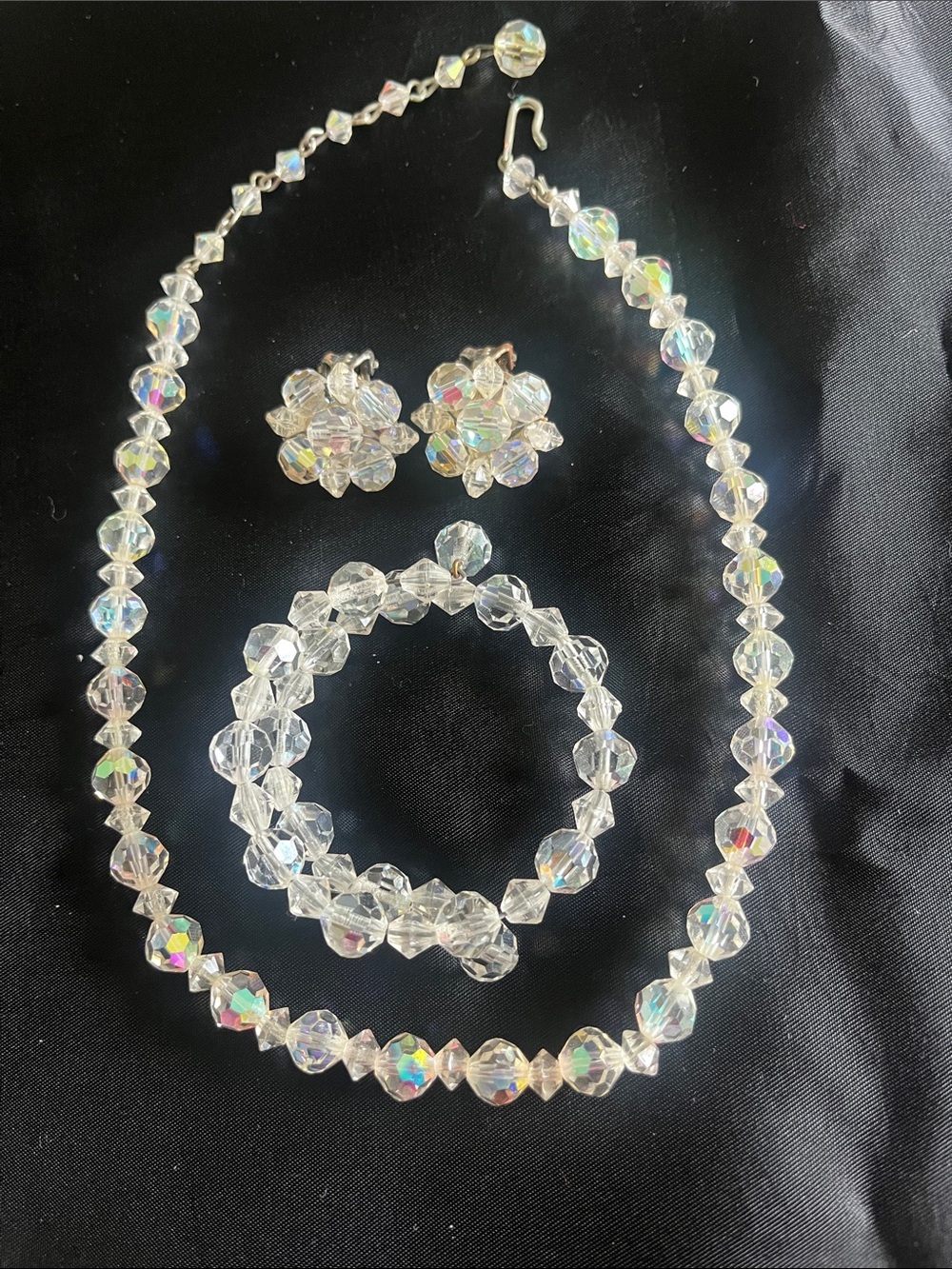 Vintage single strand  Aurora Borealis necklace , bracelet & earrings